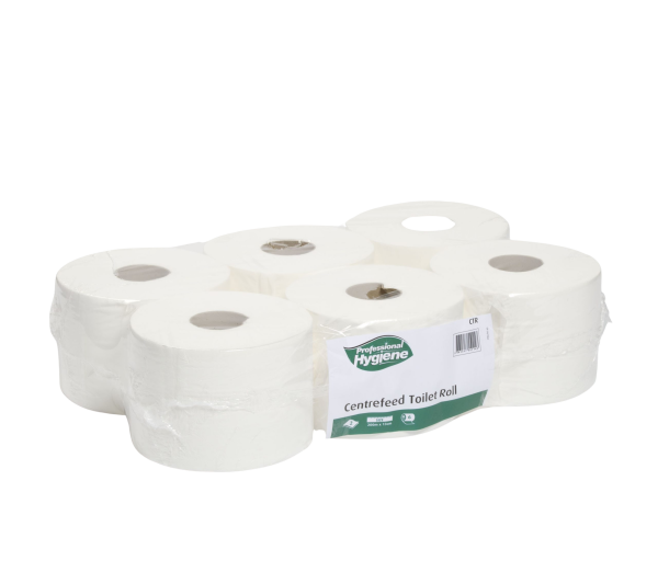 CENTER FEED MINI JUMBO TOILET ROLLS 12 ROLLS 112M X 13CM