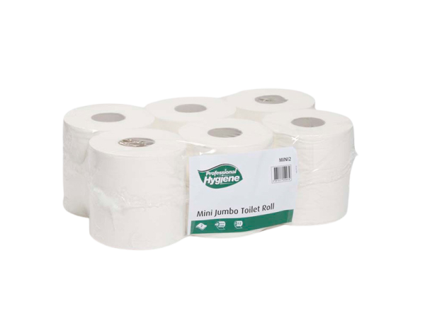 MINI JUMBO TOILET ROLLS 12 ROLLS 112M X 13CM